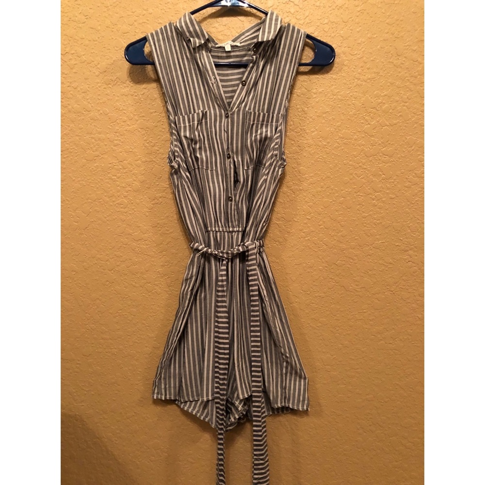 Grey Stripe Button-Down Romper